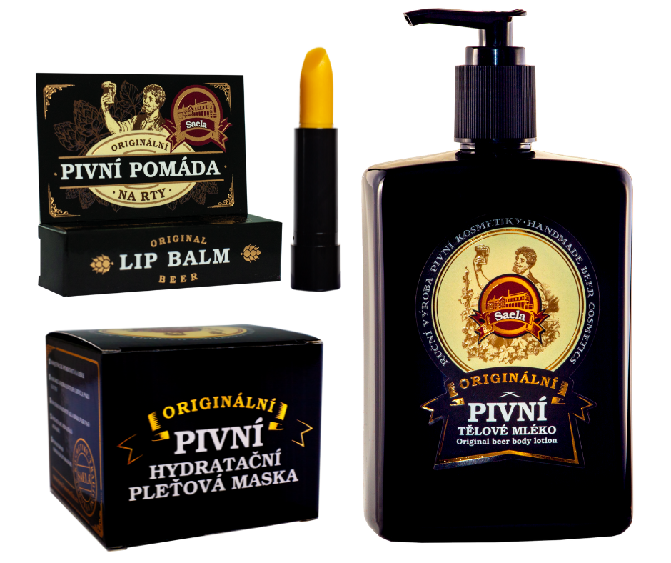Zestaw: piwna maseczka, pomadka do ust i piwne mleczko